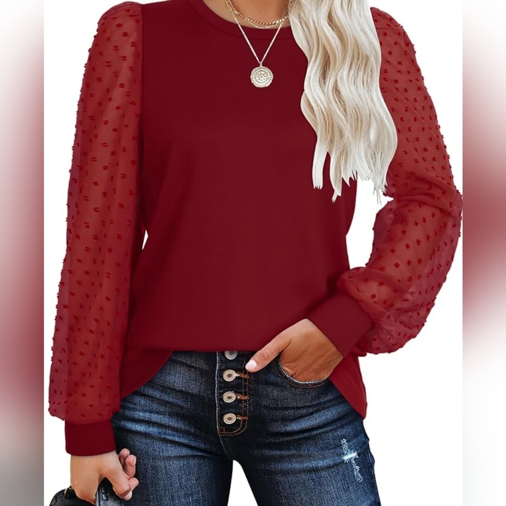 Red Long Sleeve Crew Neck Top